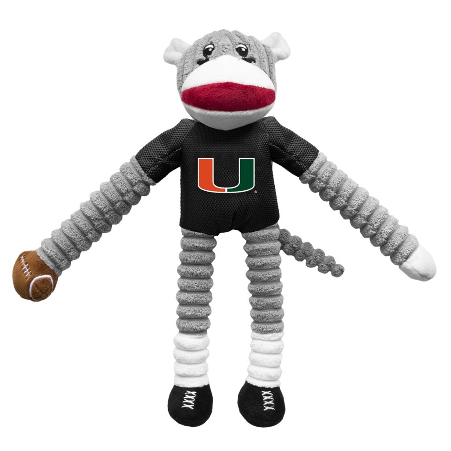 LITTLEARTH Miami Hurricanes Sock Monkey Football Dog Toy