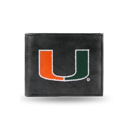 Rico Industries Miami Hurricanes Black Embroidered Leather Bi-Fold Wallet