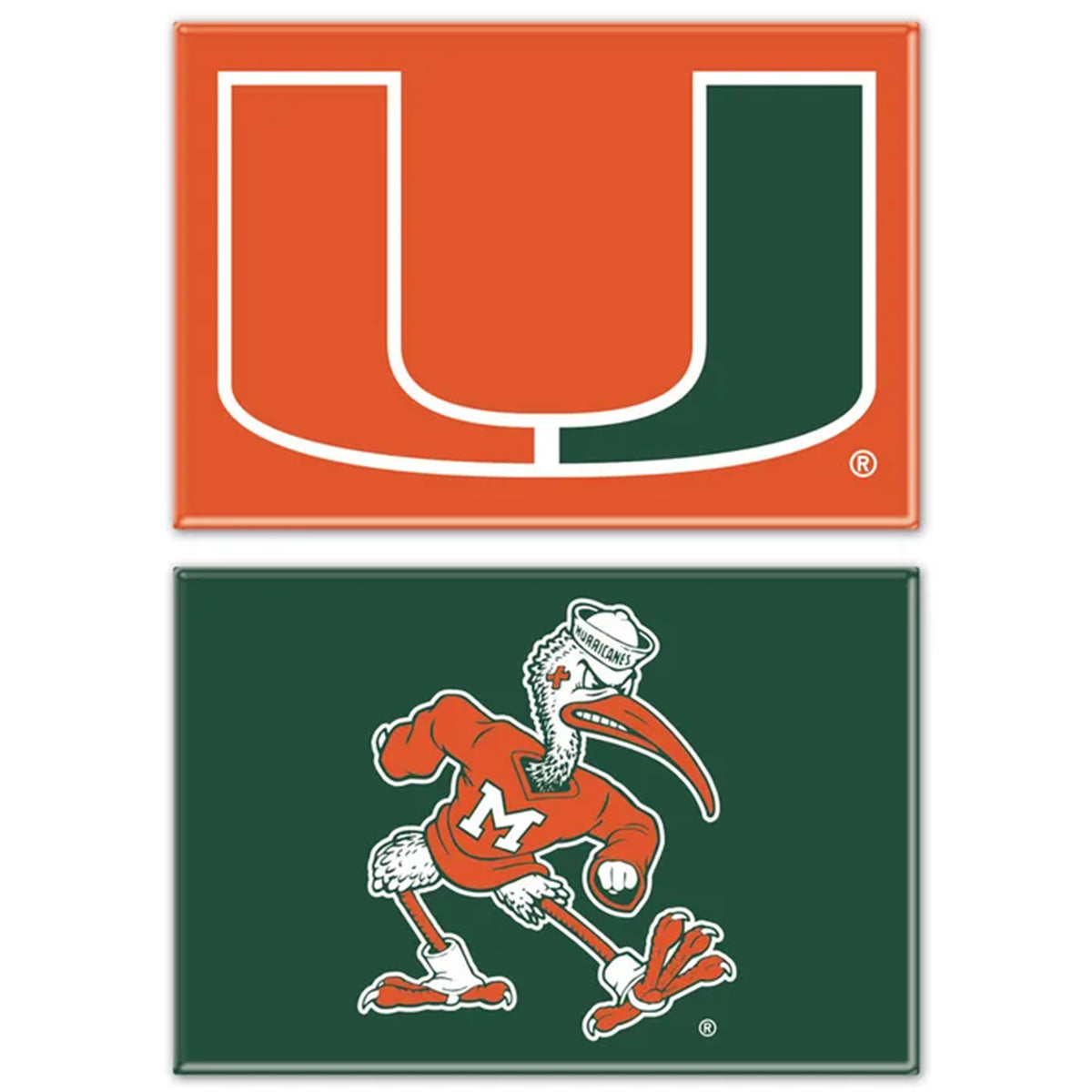 WinCraft Miami Hurricanes Orange and Green U Logo 2 Pack Magnets