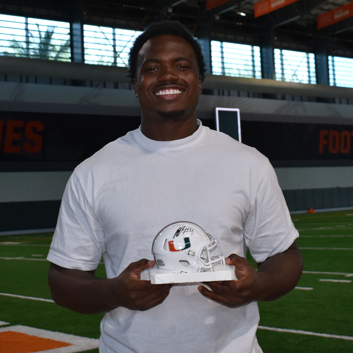 Riddell Miami Hurricanes Student Athlete #4 Rueben Bain, Jr. White Mini Football Helmet