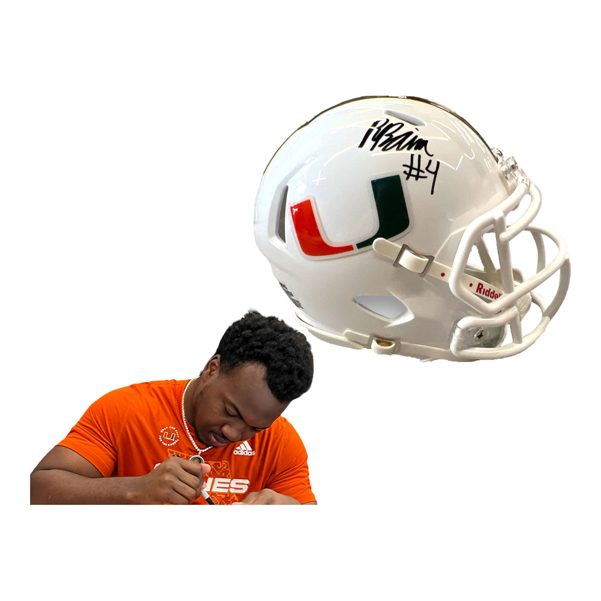 Miami Hurricanes Student Athlete #4 Ruben Bain, Jr. Mini Football Helmet - Main View