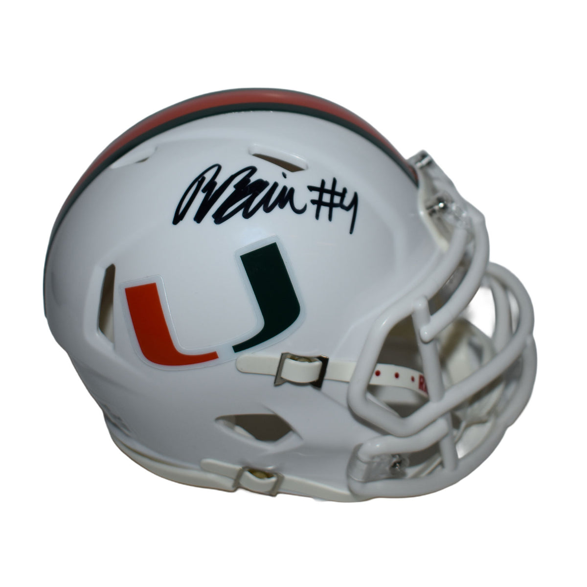 Riddell Miami Hurricanes Student Athlete #4 Rueben Bain, Jr. White Mini Football Helmet