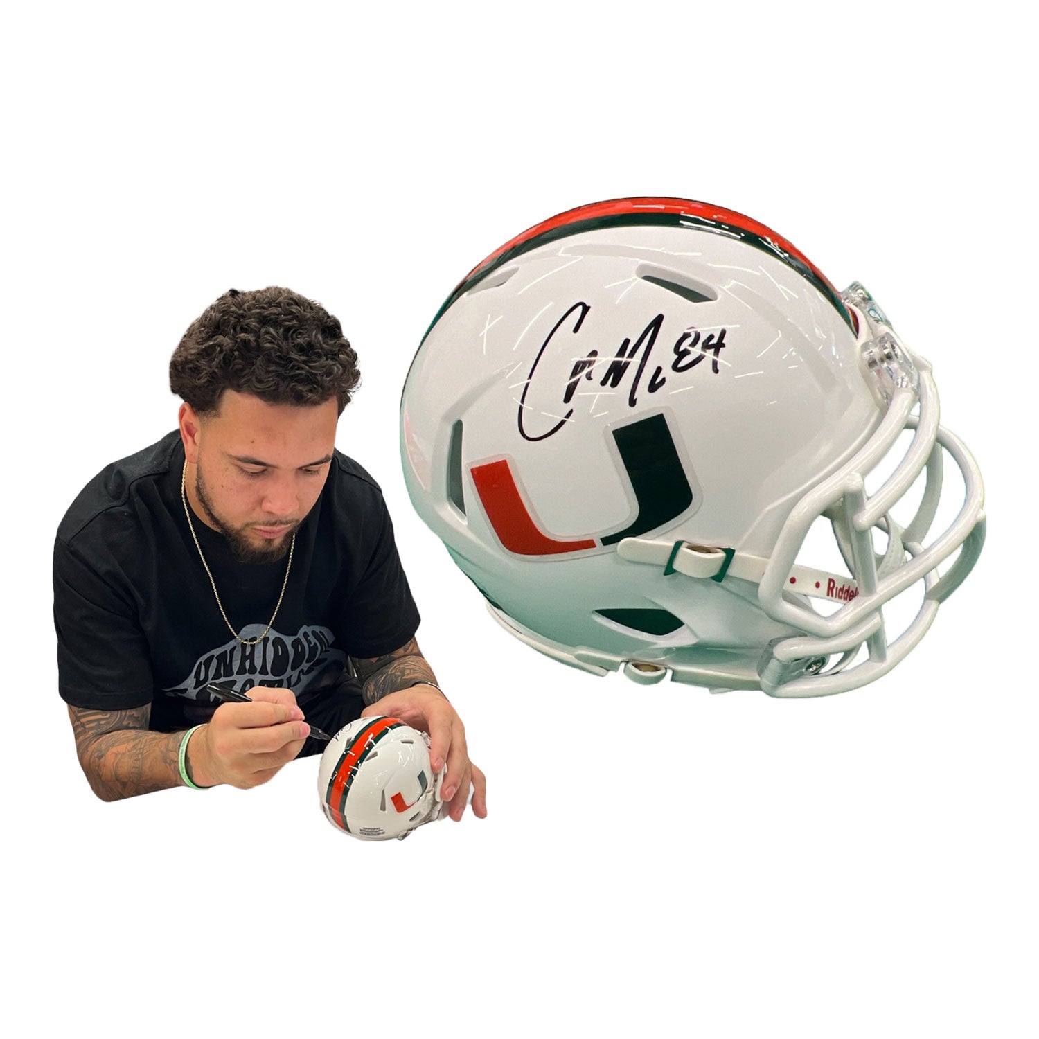 Miami Hurricanes Student Athlete #84 Cam McCormick Mini Football Helmet - Main View