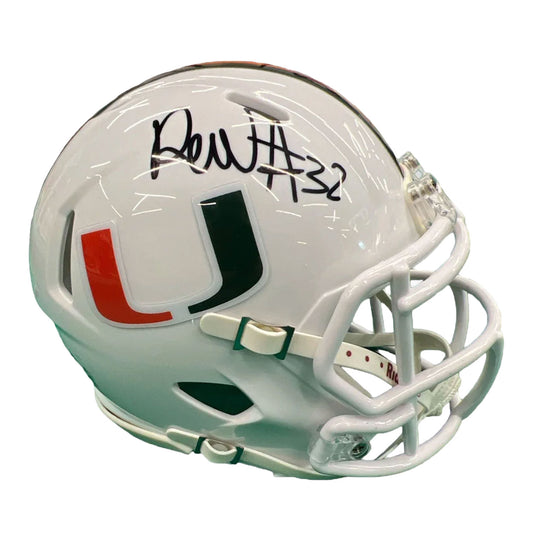 Riddell Miami Hurricanes Student Athlete #32 Raul Aguirre, Jr. White Mini Football Helmet