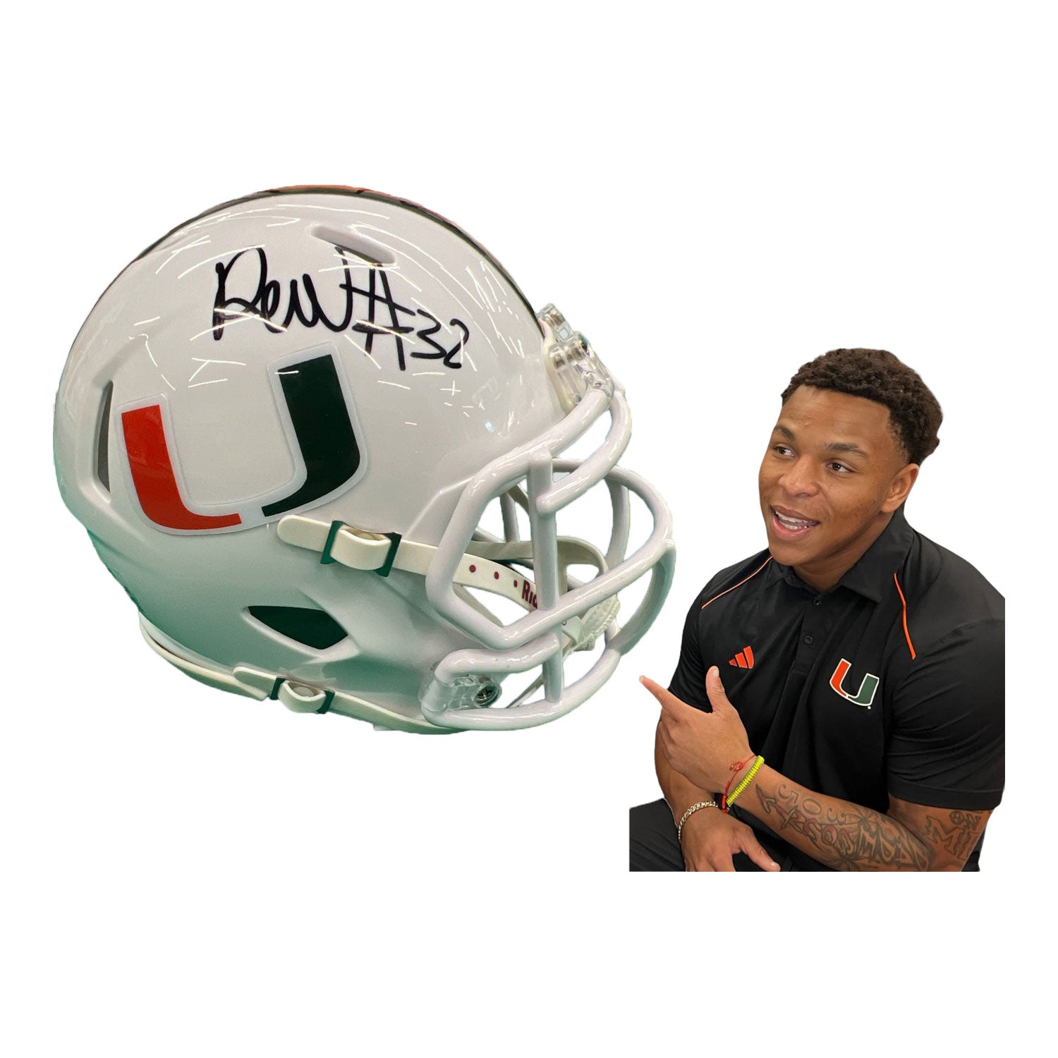 Miami Hurricanes Student Athlete #32 Raul Aguirre, Jr. Mini Football Helmet - Main View