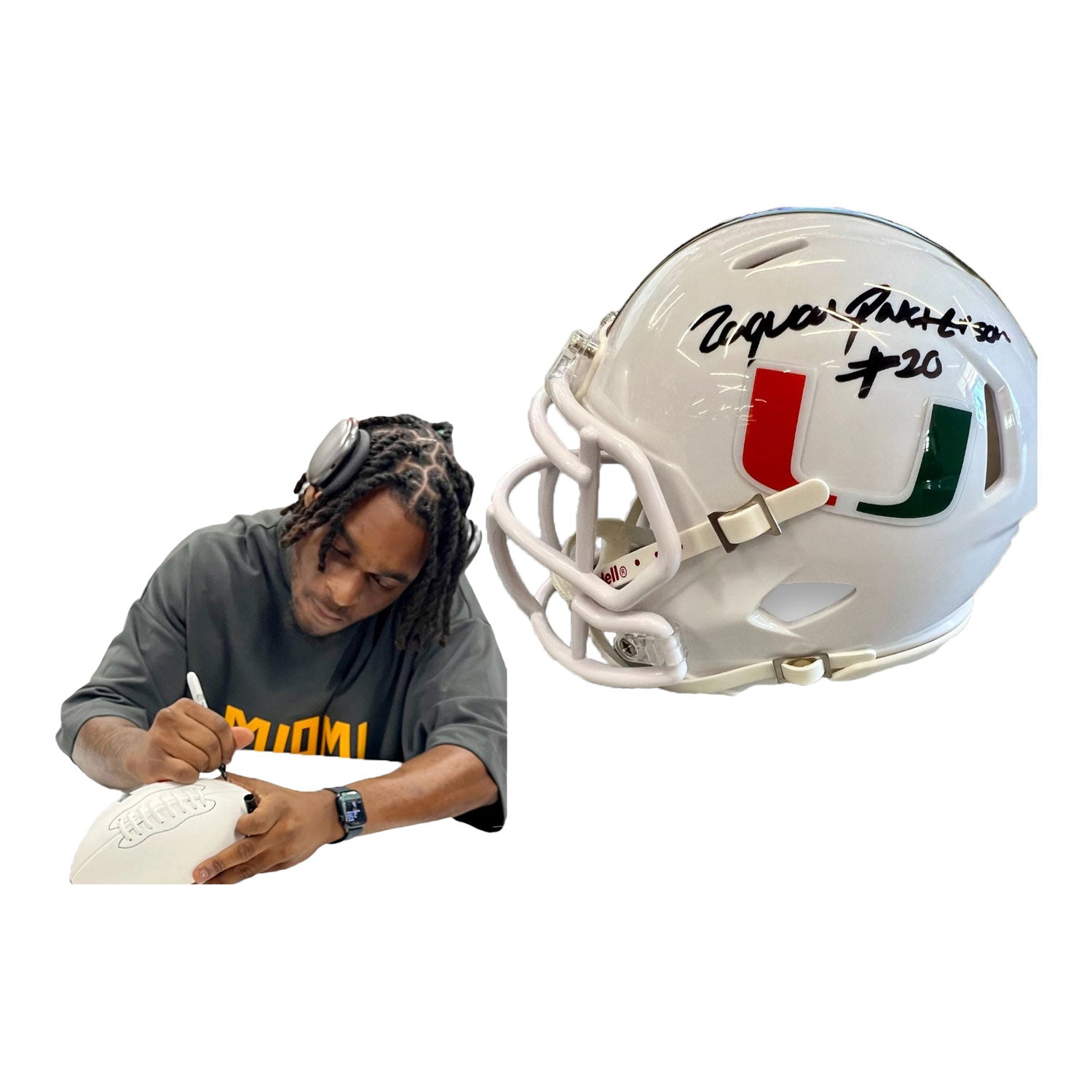 Miami Hurricanes Student Athlete #20 Zaquan Patterson Mini Football Helmet - Main View