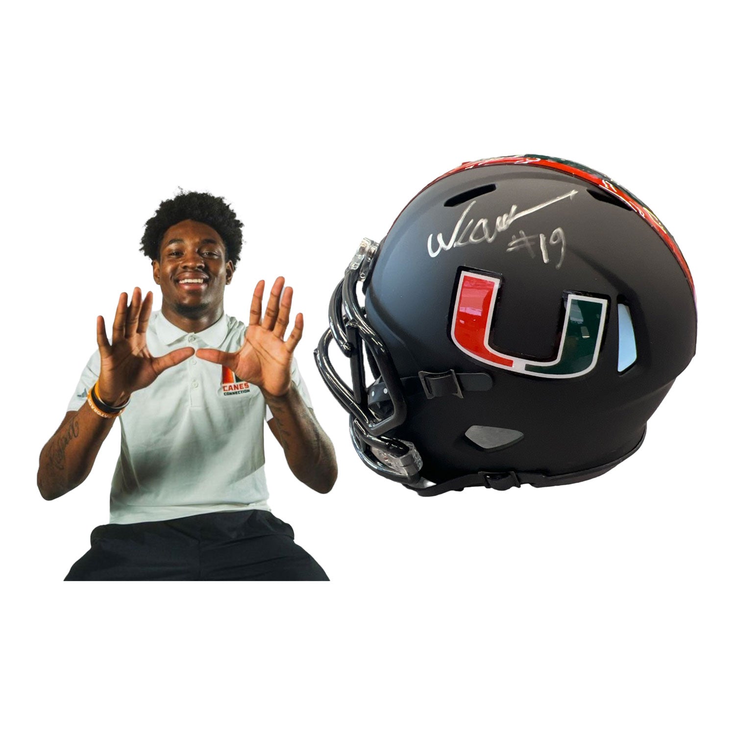 Miami Hurricanes Student Athlete #19 Ny Carr Mini Black Football Helmet - Main View