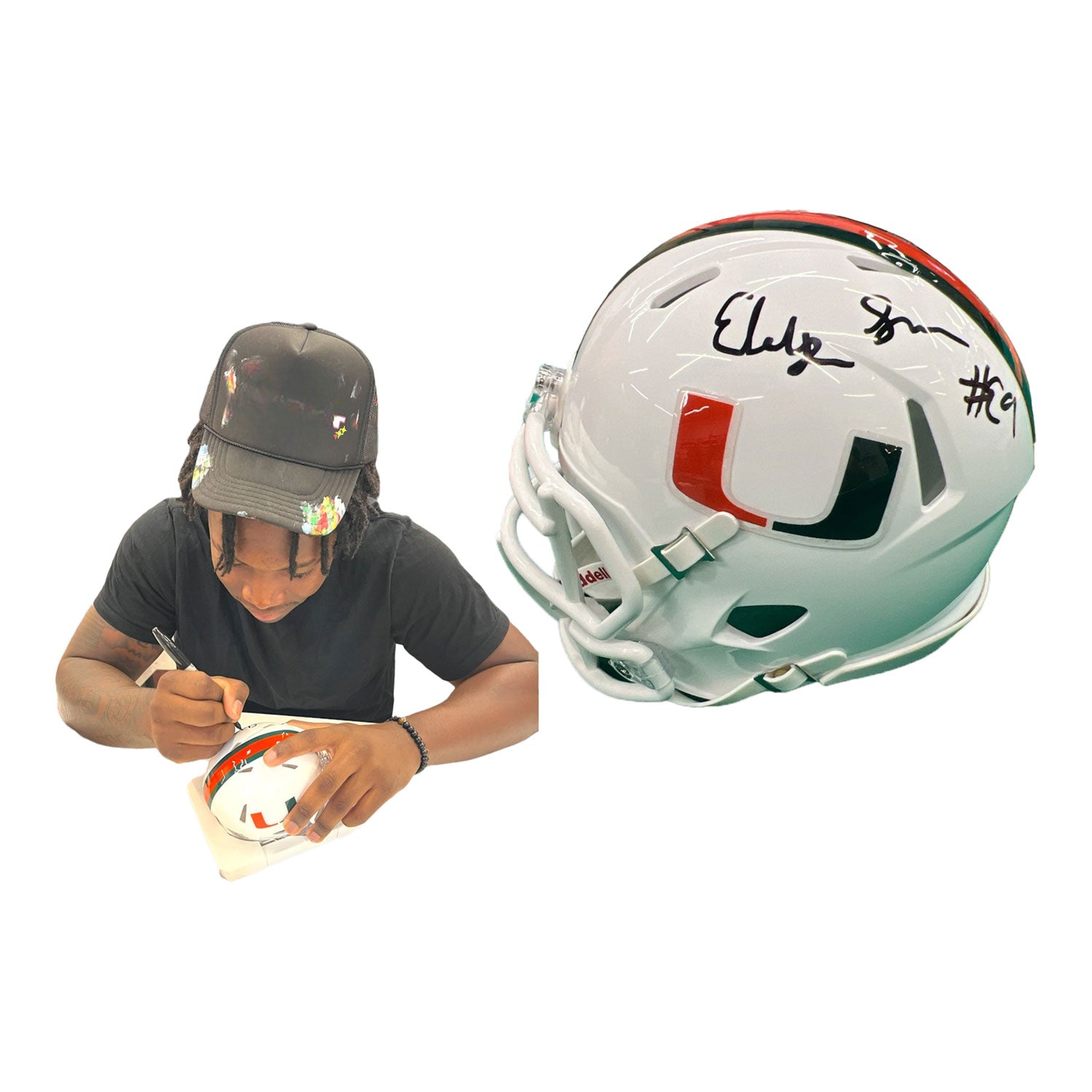 Miami Hurricanes Student Athlete #9 Elija Lofton Mini Football Helmet - Main View