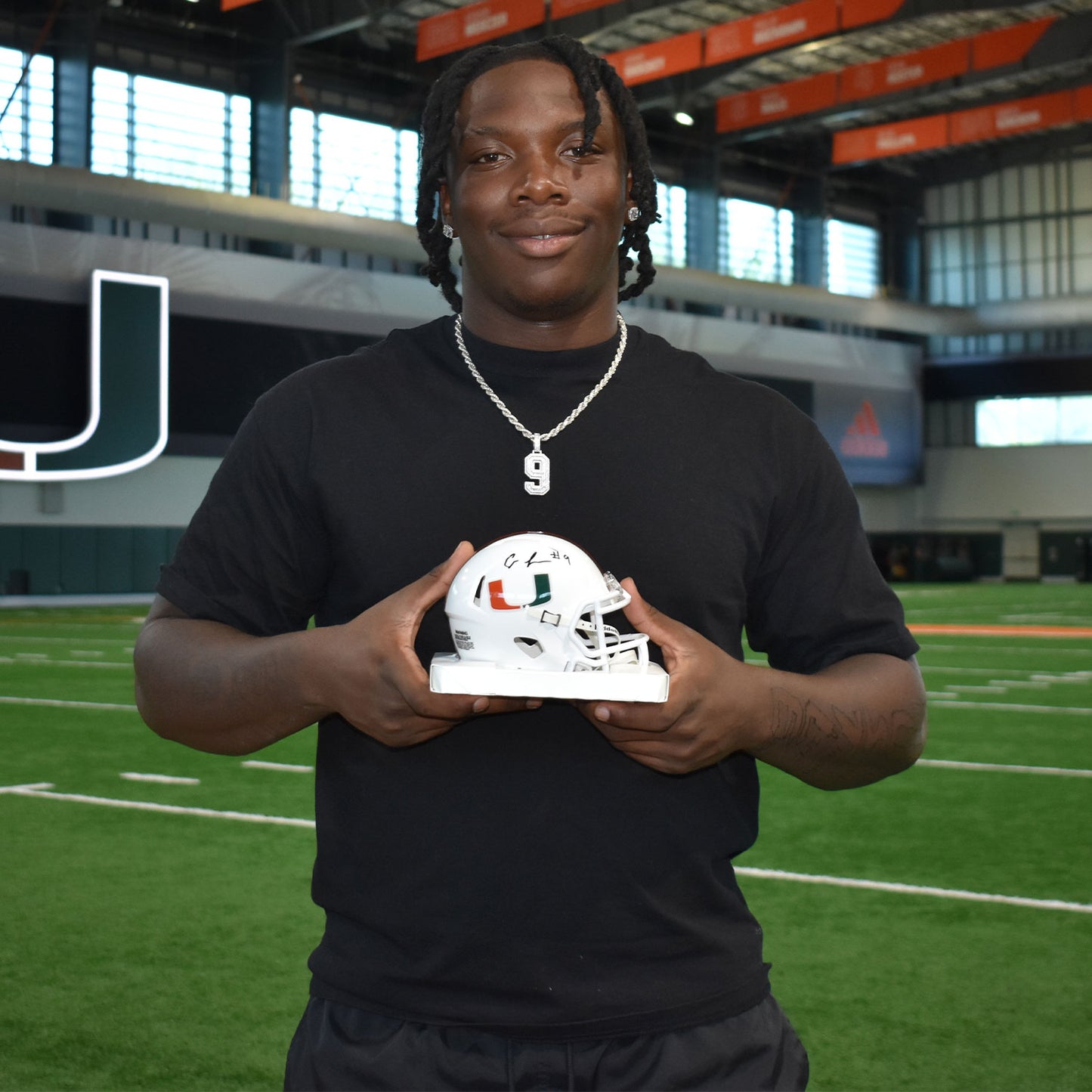 Riddell Miami Hurricanes Student Athlete #9 Elija Lofton White Mini Football Helmet
