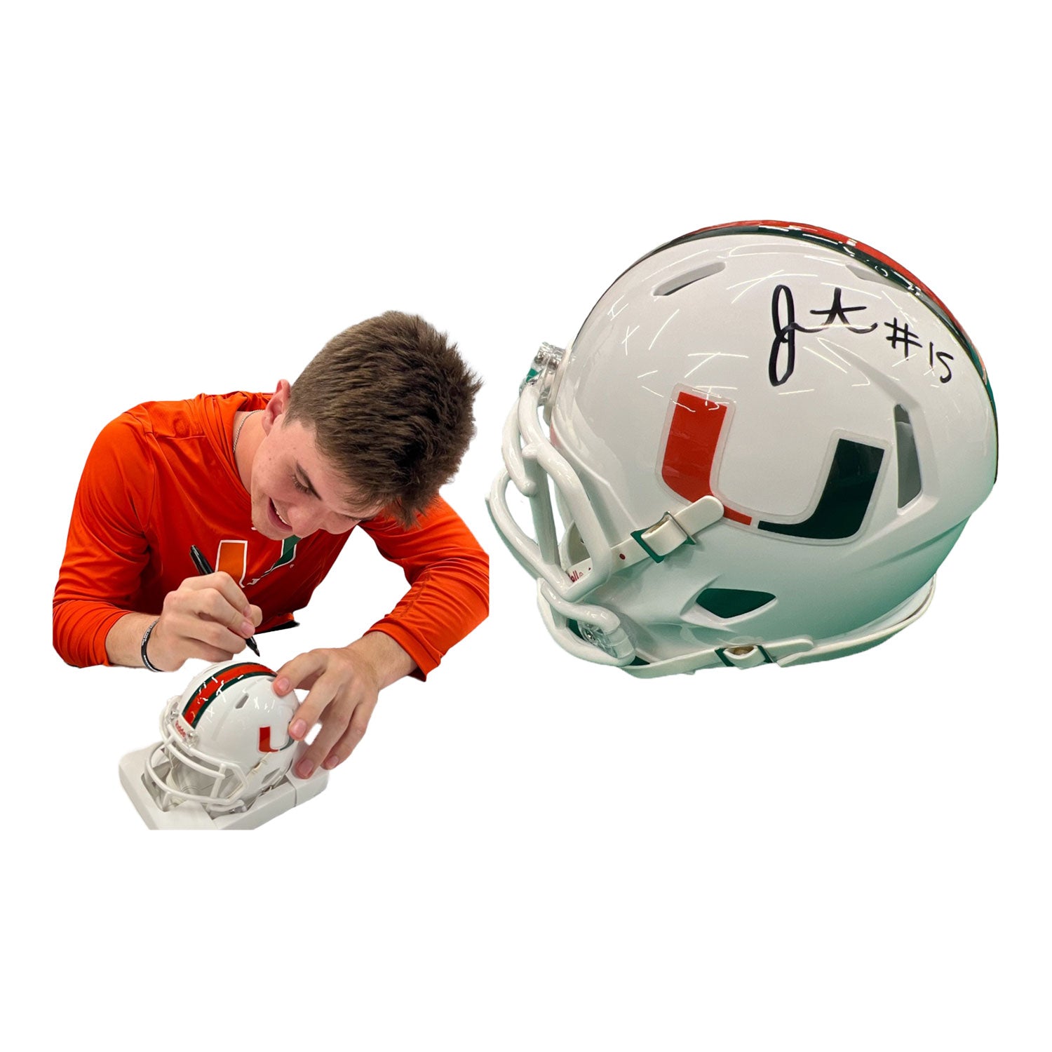 Miami Hurricanes Student Athlete #15 Judd Anderson Mini Football Helmet - Main View