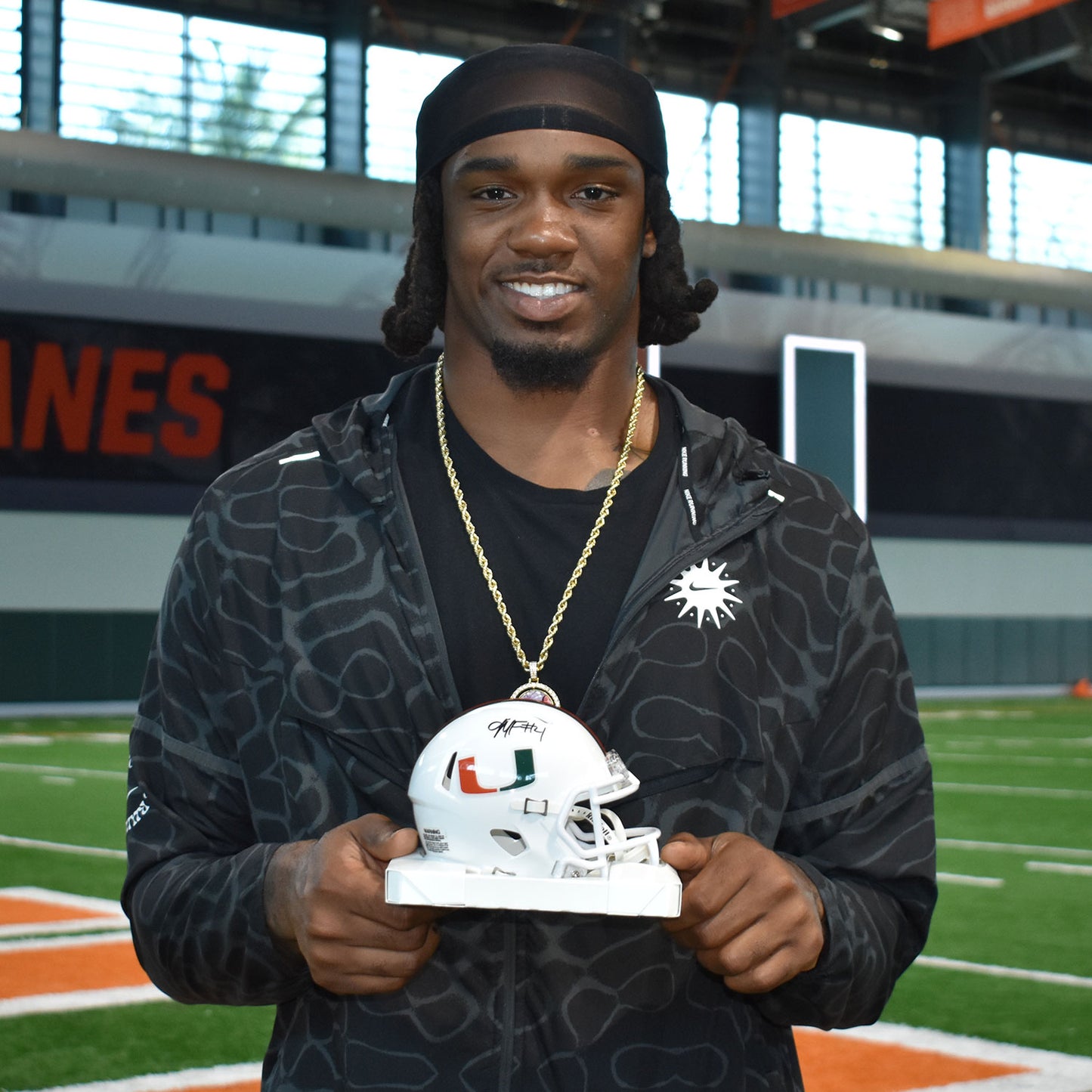Riddell Miami Hurricanes Student Athlete #4 Mark Fletcher, Jr. White Mini Football Helmet