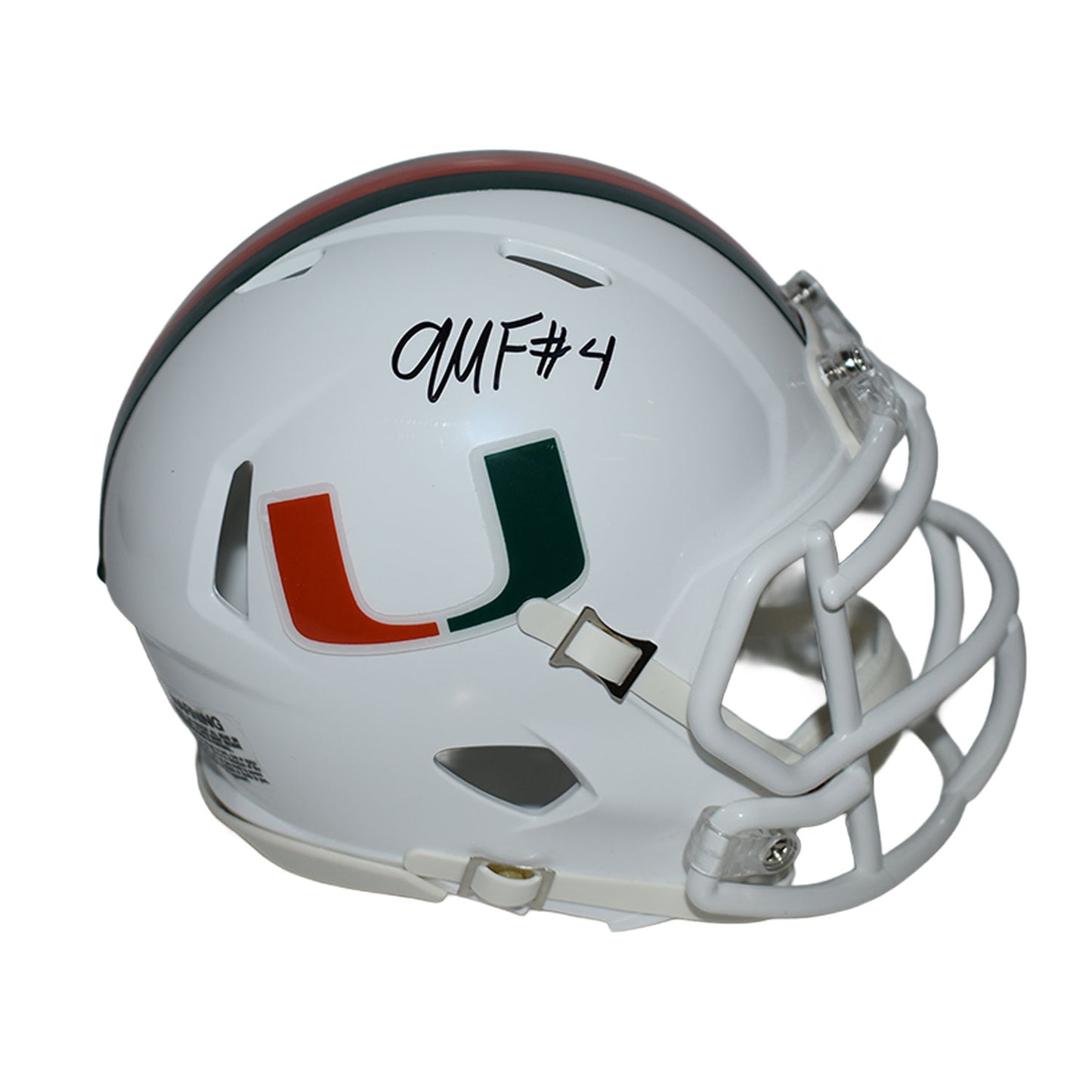 Riddell Miami Hurricanes Student Athlete #4 Mark Fletcher, Jr. White Mini Football Helmet