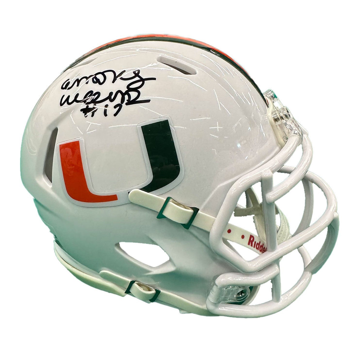 Riddell Miami Hurricanes Student Athlete #17 Emory Williams White Mini Football Helmet