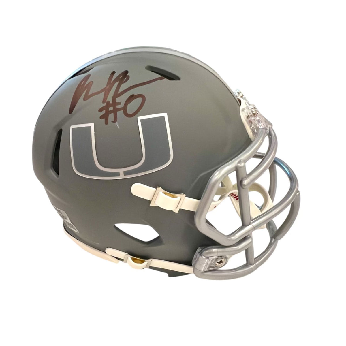 Riddell Miami Hurricanes Student Athlete #0 Mishael Powell Slate Mini Football Helmet