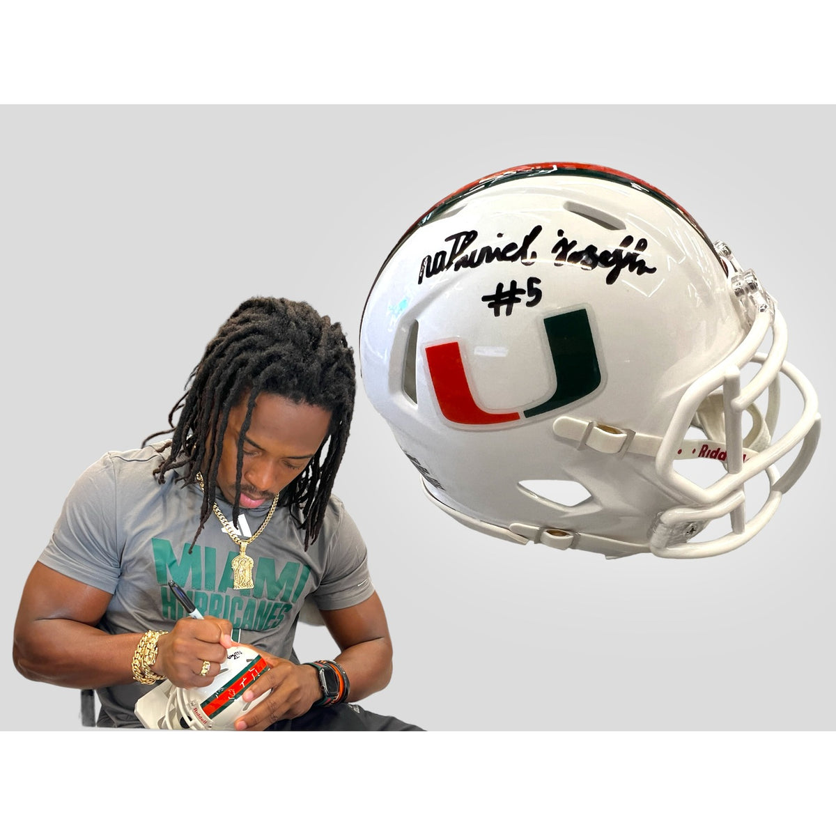 Riddell Miami Hurricanes Student Athlete #5 Ray Ray Joseph White Mini Football Helmet