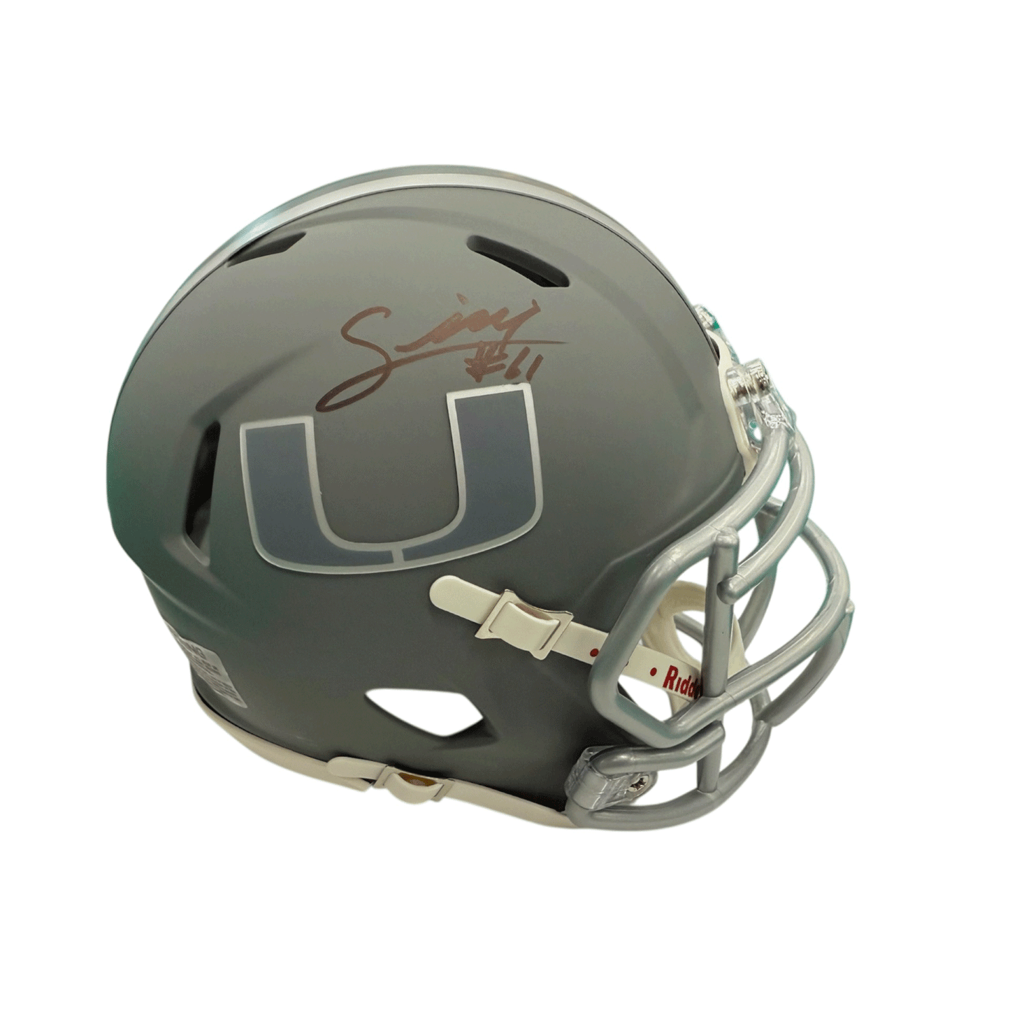 Riddell Miami Hurricanes Student Athlete #61 Francis Mauigoa Autographed Slate Mini Football Helmet
