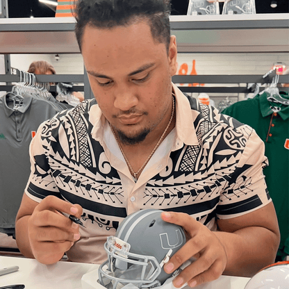Riddell Miami Hurricanes Student Athlete #61 Francis Mauigoa Autographed Slate Mini Football Helmet