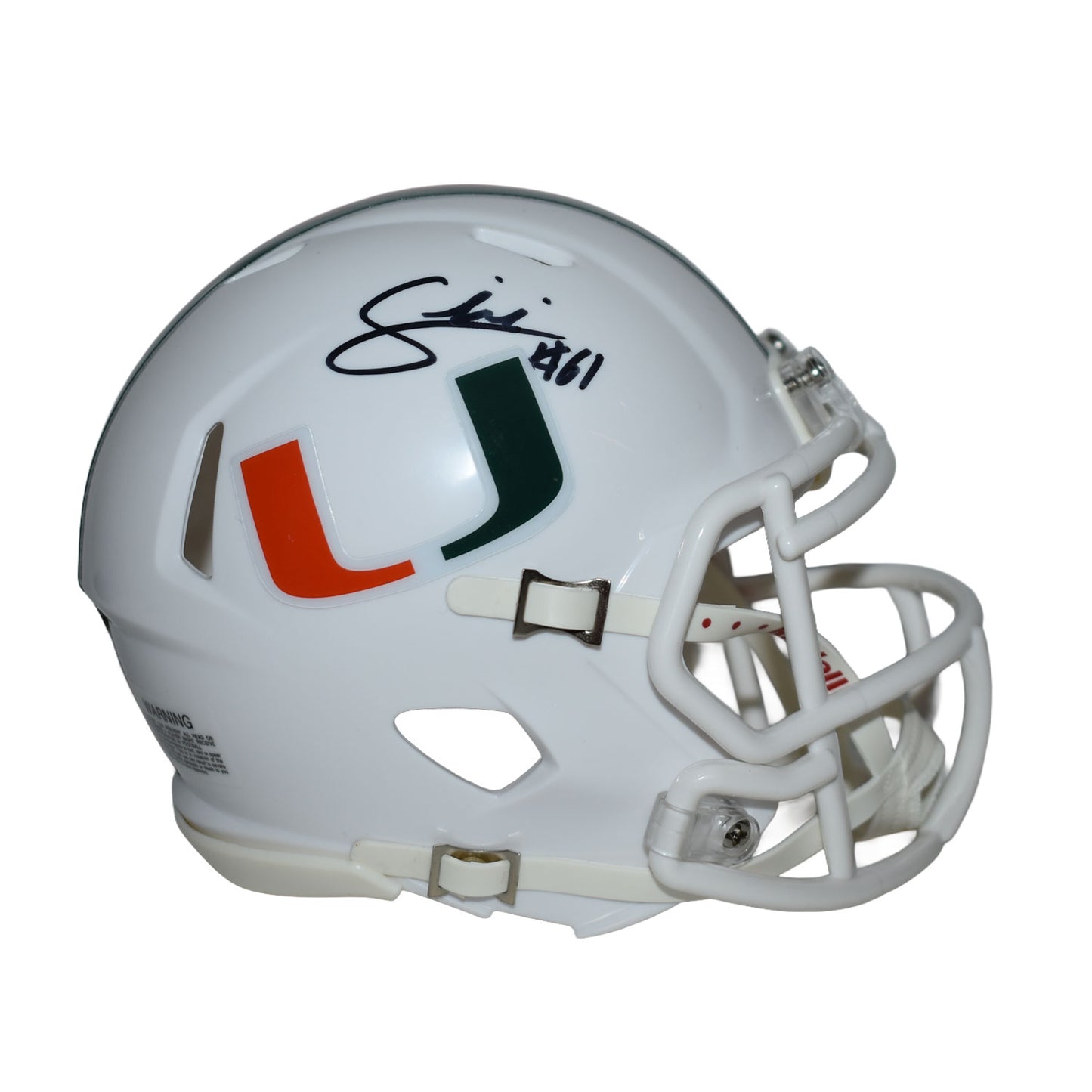 Riddell Miami Hurricanes Student Athlete #61 Francis Mauigoa Autographed White Mini Football Helmet