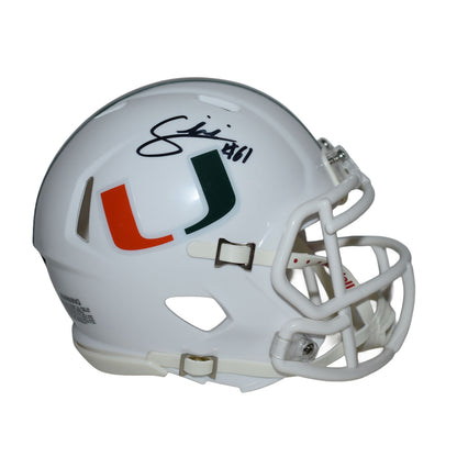 Riddell Miami Hurricanes Student Athlete #61 Francis Mauigoa Autographed White Mini Football Helmet