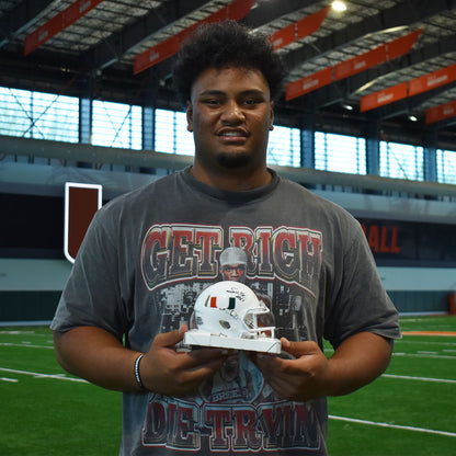 Riddell Miami Hurricanes Student Athlete #61 Francis Mauigoa Autographed White Mini Football Helmet