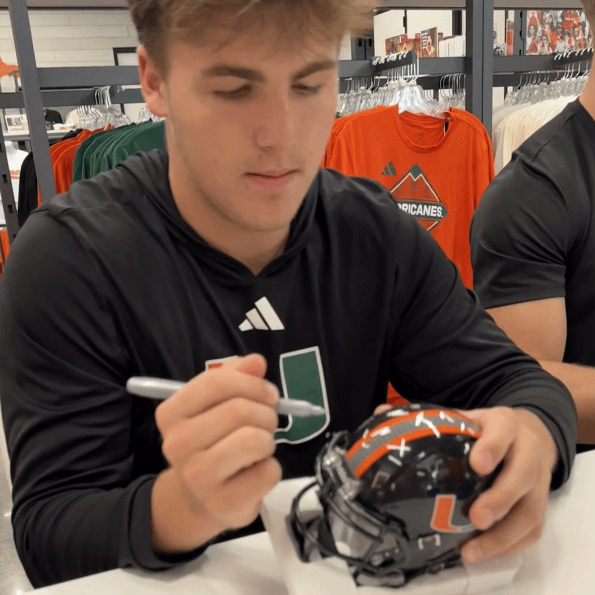 Riddell Miami Hurricanes Student Athlete #16 Luke Nickel Autographed White Mini Football Helmet