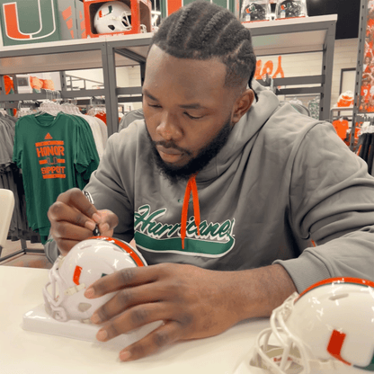 Riddell Miami Hurricanes Student Athlete #64 Jalen Rivers Autographed White Mini Football Helmet