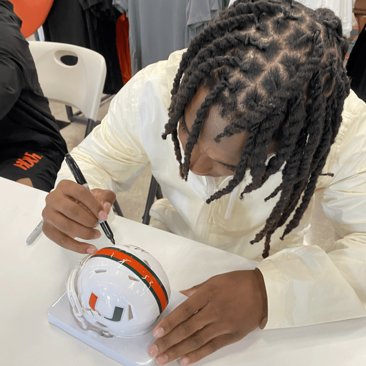 Riddell Miami Hurricanes Student Athlete  Malachi Toney Autographed White Mini Football Helmet