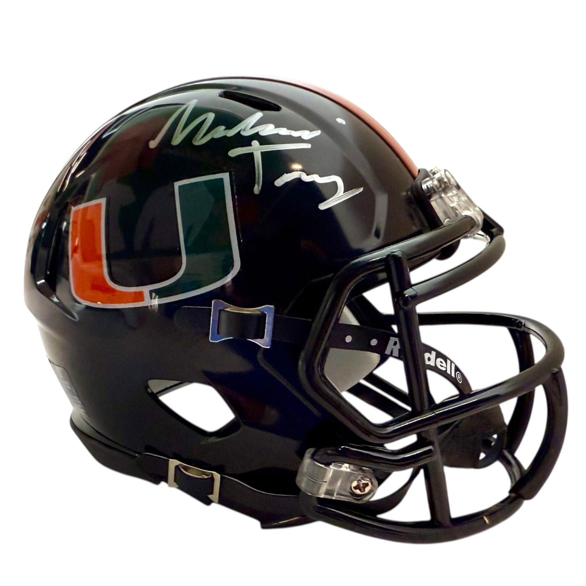 Riddell Miami Hurricanes Student Athlete  Malachi Toney Autographed Black Mini Football Helmet