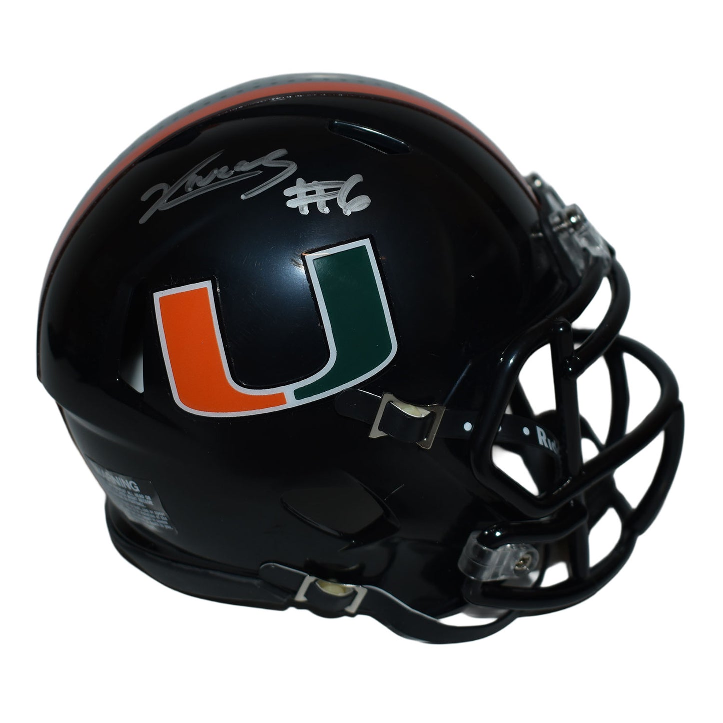 Riddell Miami Hurricanes Student Athlete #6 Xavier Lucas Autographed Black Mini Football Helmet