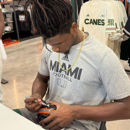Riddell Miami Hurricanes Student Athlete #3 Joshua Moore Autographed Black Mini Football Helmet