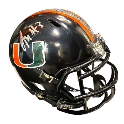 Riddell Miami Hurricanes Student Athlete #3 Joshua Moore Autographed Black Mini Football Helmet