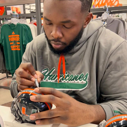 Riddell Miami Hurricanes Student Athlete #64 Jalen Rivers Autographed Black Mini Football Helmet