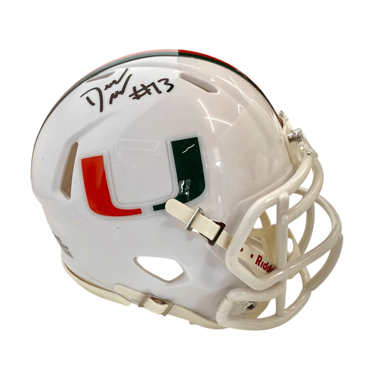 Riddell Miami Hurricanes Student Athlete #13 Daylyn Upshaw Autographed White Mini Football Helmet