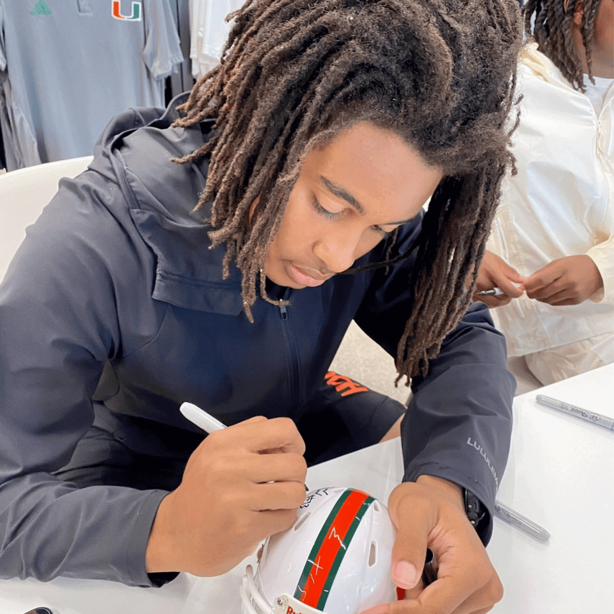 Riddell Miami Hurricanes Student Athlete #13 Daylyn Upshaw Autographed White Mini Football Helmet
