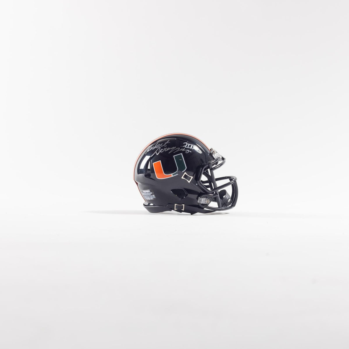 Riddell Miami Hurricanes Student Athlete #35 Herbert Scroggins Autographed Black Mini Football Helmet - Full View