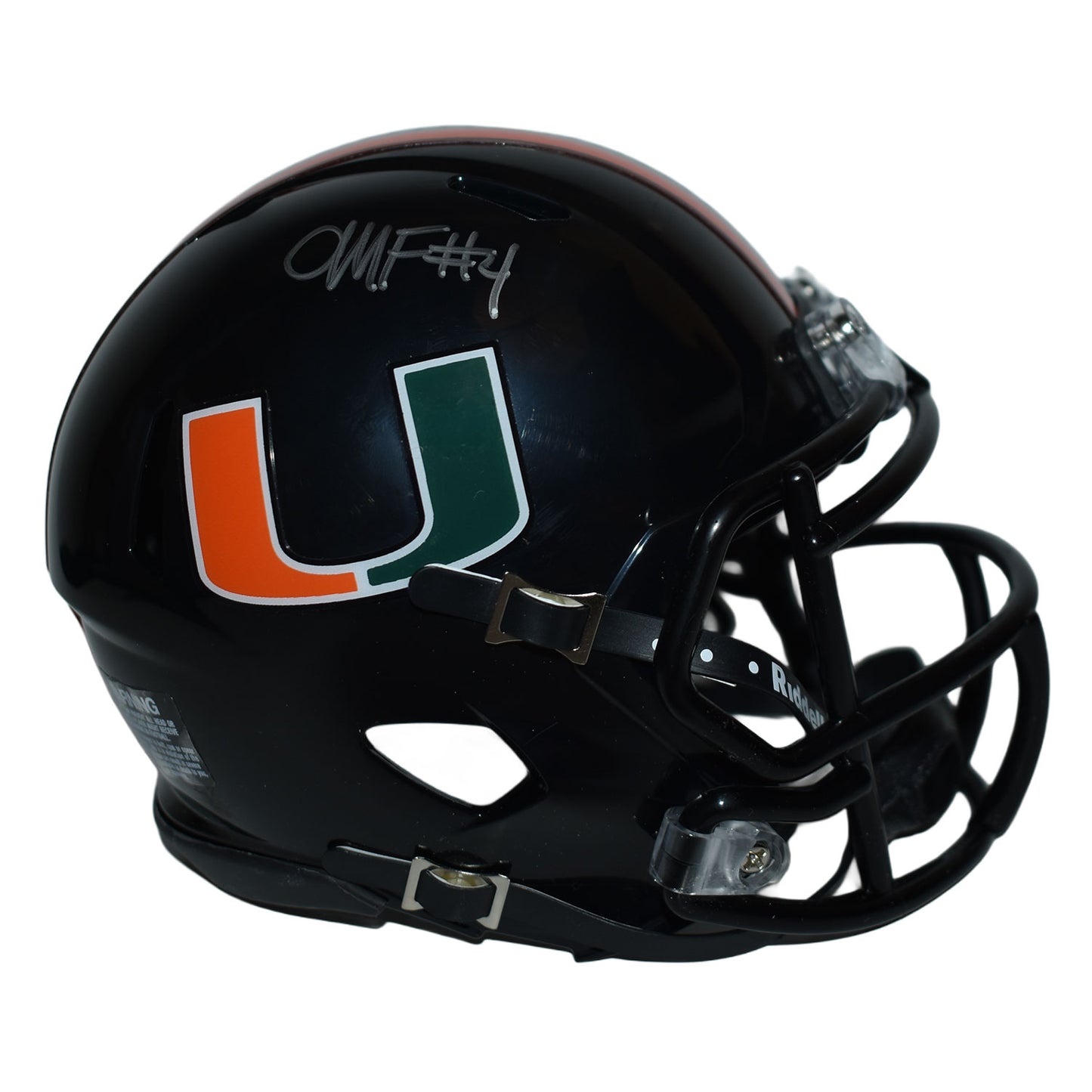 Riddell Miami Hurricanes Student Athlete #4 Mark Fletcher Autographed Black Mini Football Helmet