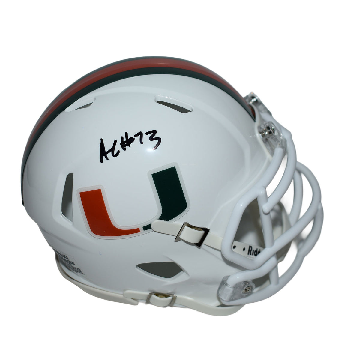 Riddell Miami Hurricanes Student Athlete #73 Anez Cooper Autographed White Mini Football Helmet