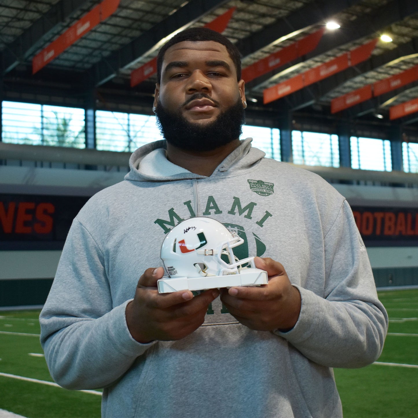 Riddell Miami Hurricanes Student Athlete #73 Anez Cooper Autographed White Mini Football Helmet
