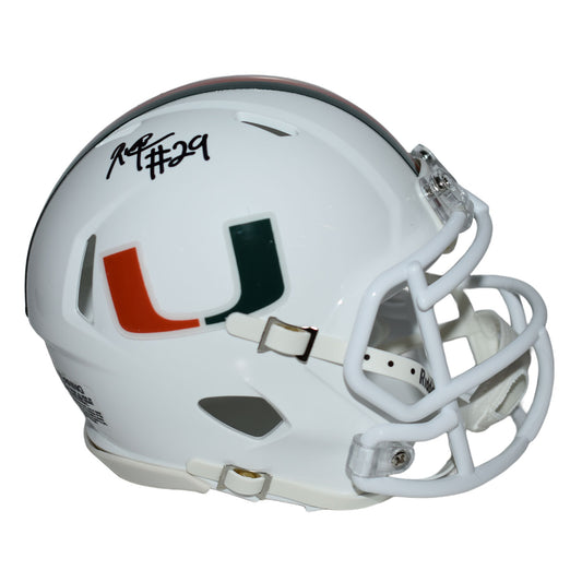 Riddell Miami Hurricanes Student Athlete #29 OJ Frederique Autographed White Mini Football Helmet
