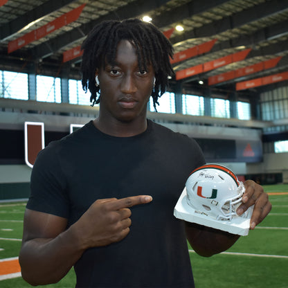 Riddell Miami Hurricanes Student Athlete #29 OJ Frederique Autographed White Mini Football Helmet