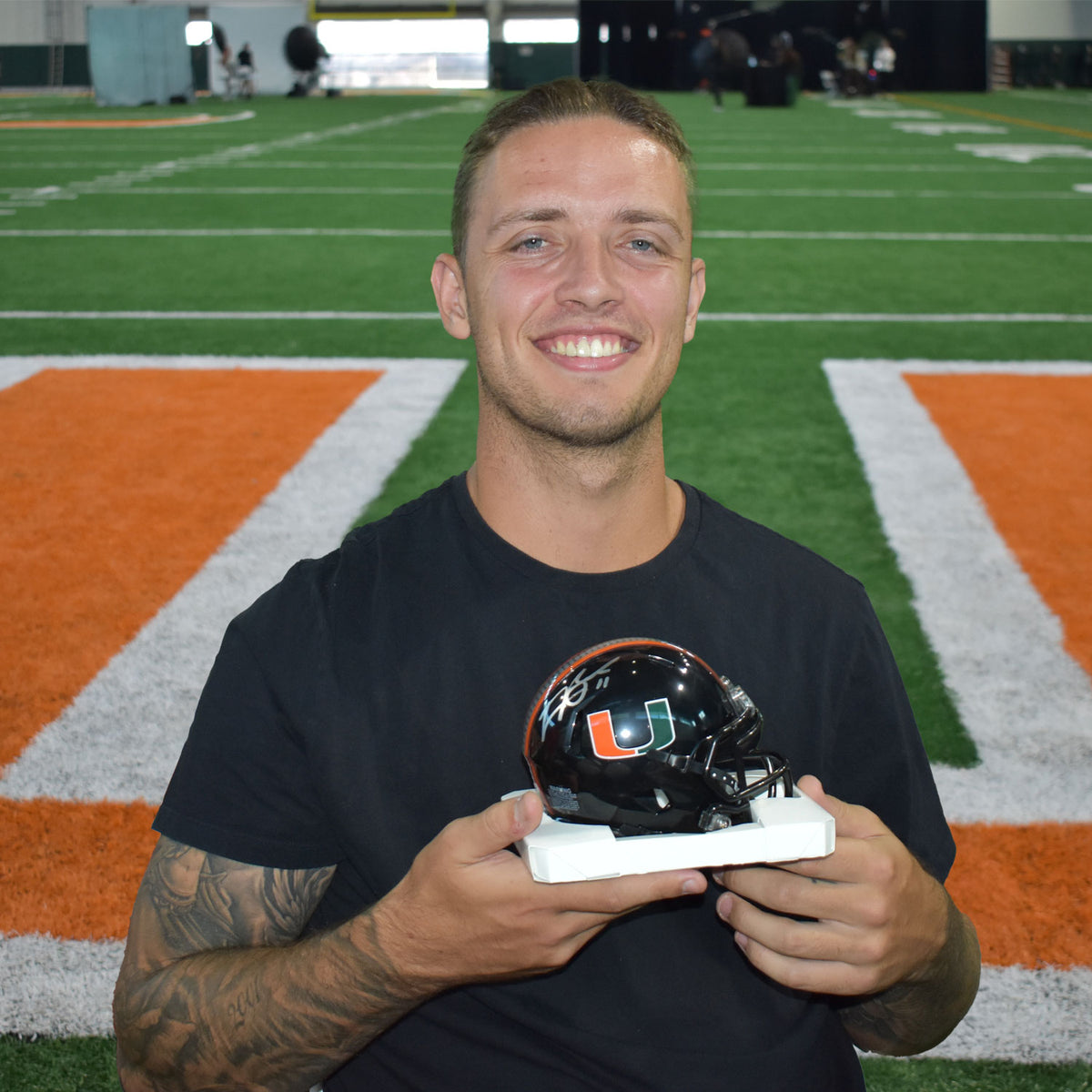 Riddell Miami Hurricanes Student Athlete #11 Carson Beck Autographed Black Mini Football Helmet