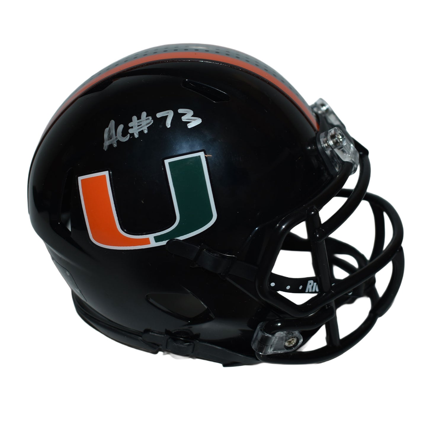 Riddell Miami Hurricanes Student Athlete #73 Anez Cooper Autographed Black Mini Football Helmet