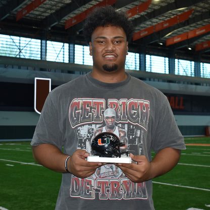 Riddell Miami Hurricanes Student Athlete #61 Francis Mauigoa Autographed Black Mini Football Helmet