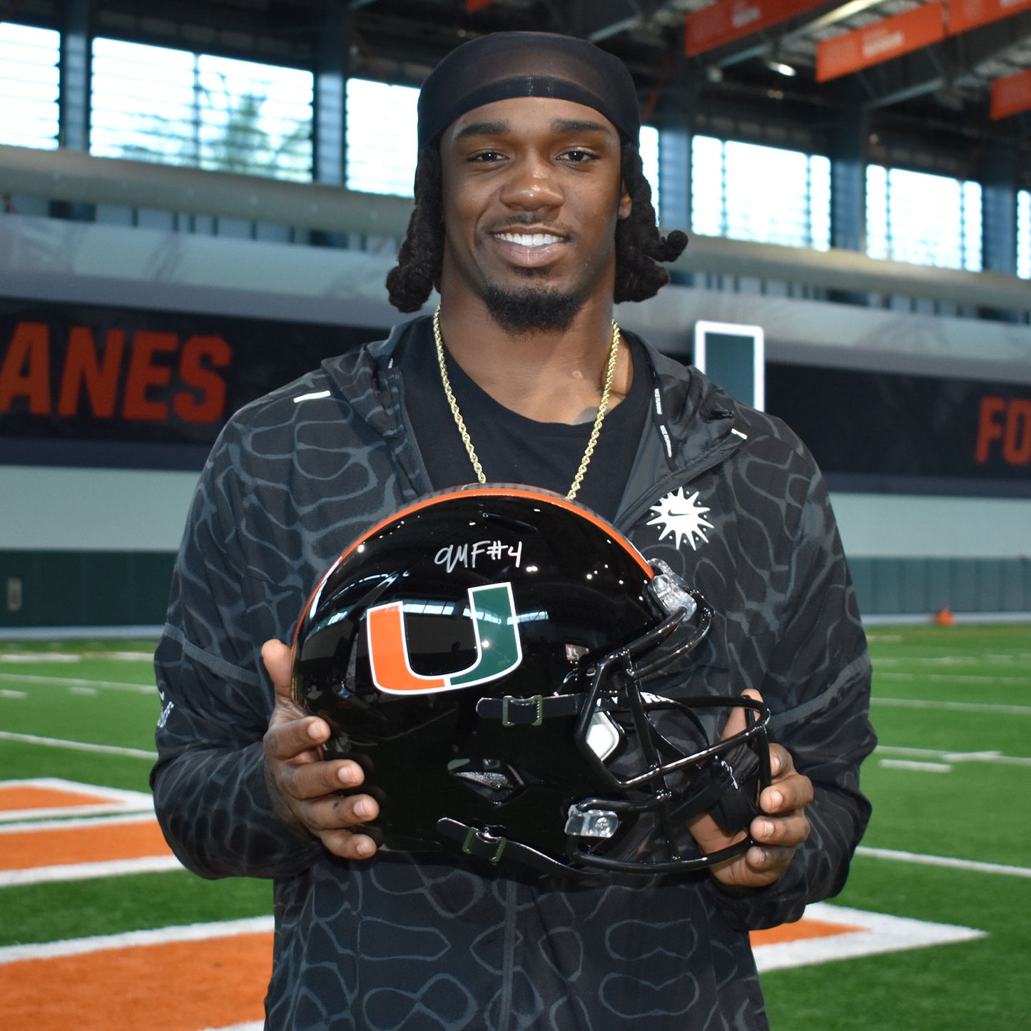 Riddell Miami Hurricanes Student Athlete #4 Mark Fletcher Autographed Black Full Size Football Helmet