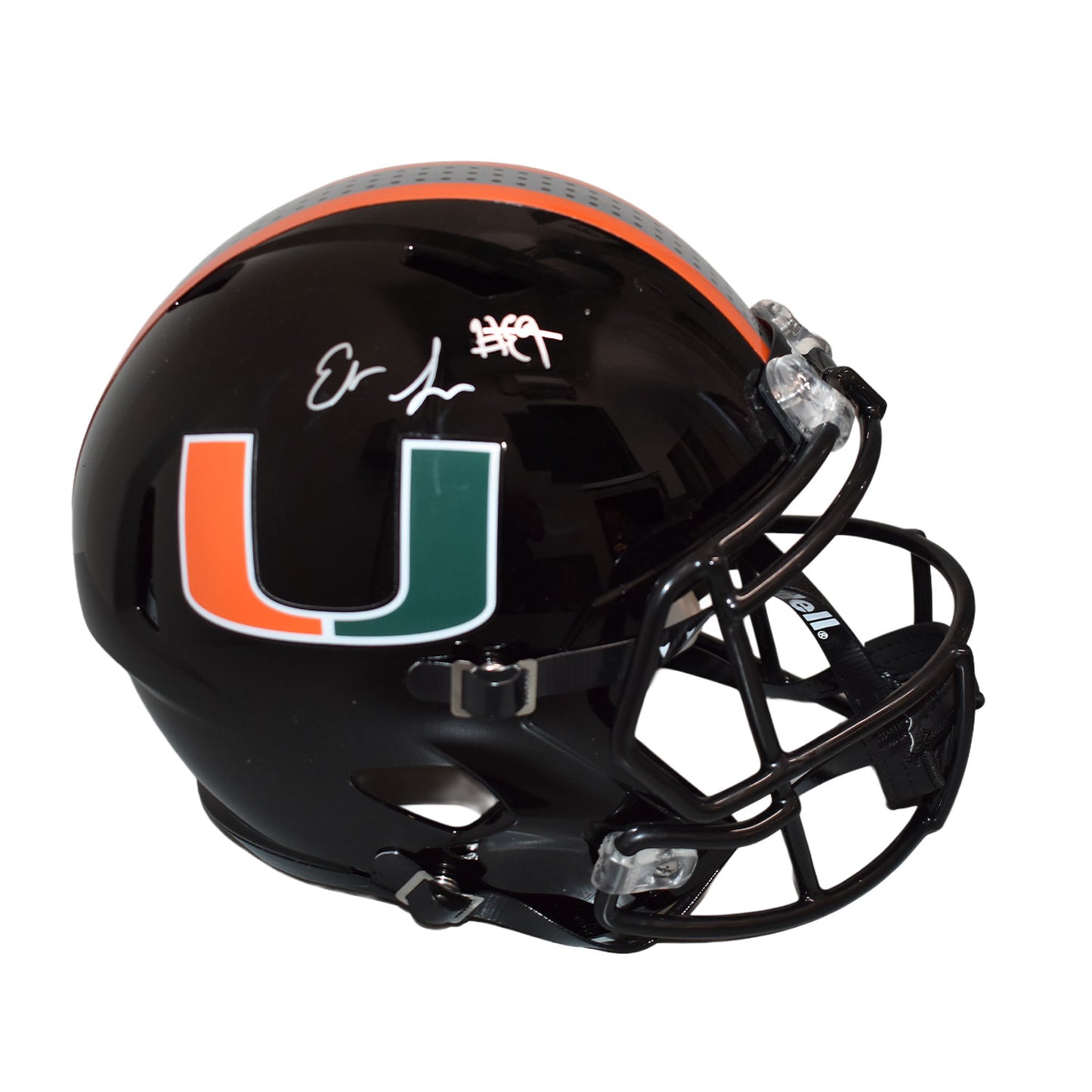 Riddell Miami Hurricanes Student Athlete #9 Elija Lofton Autographed Black Full Size Football Helmet