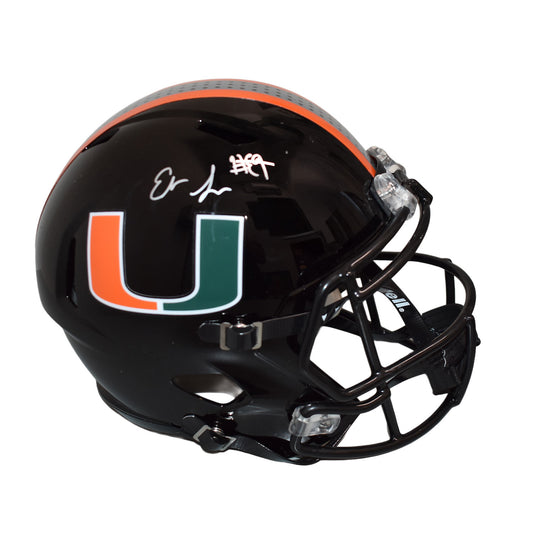 Riddell Miami Hurricanes Student Athlete #9 Elija Lofton Autographed Black Full Size Football Helmet
