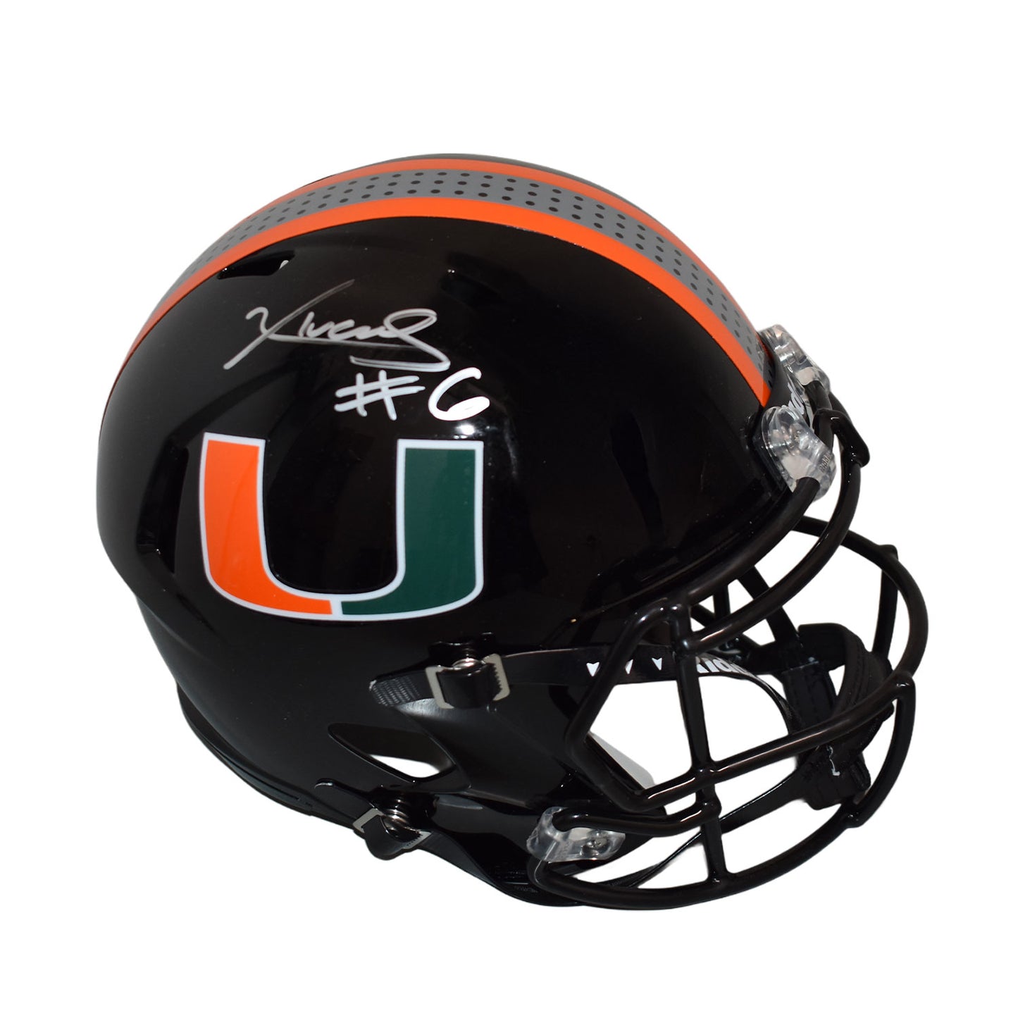 Riddell Miami Hurricanes Student Athlete #6 Xavier Lucas Autographed Black Full Size Football Helmet