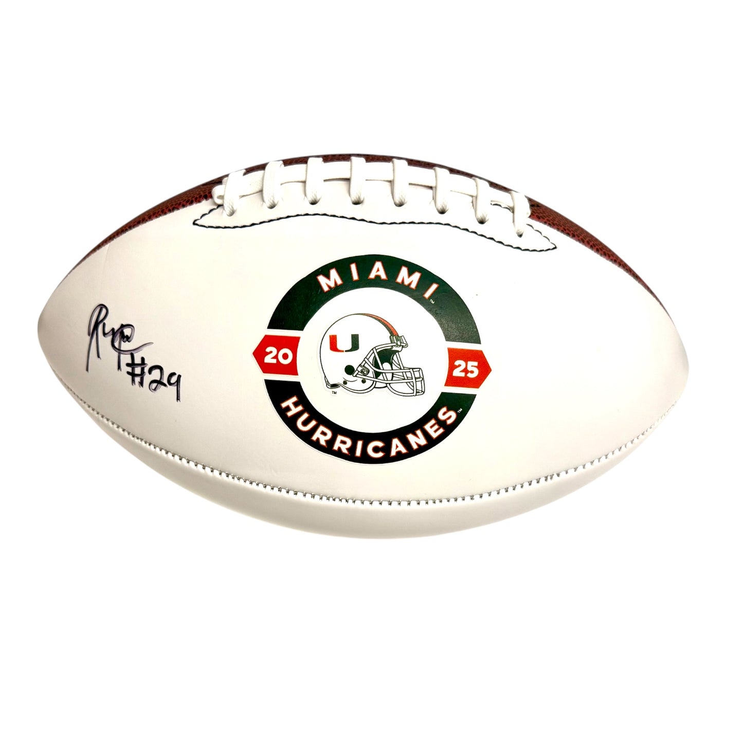 Baden Sports Miami Hurricanes Student Athlete #29 OJ Frederique Autographed White Full Size Football