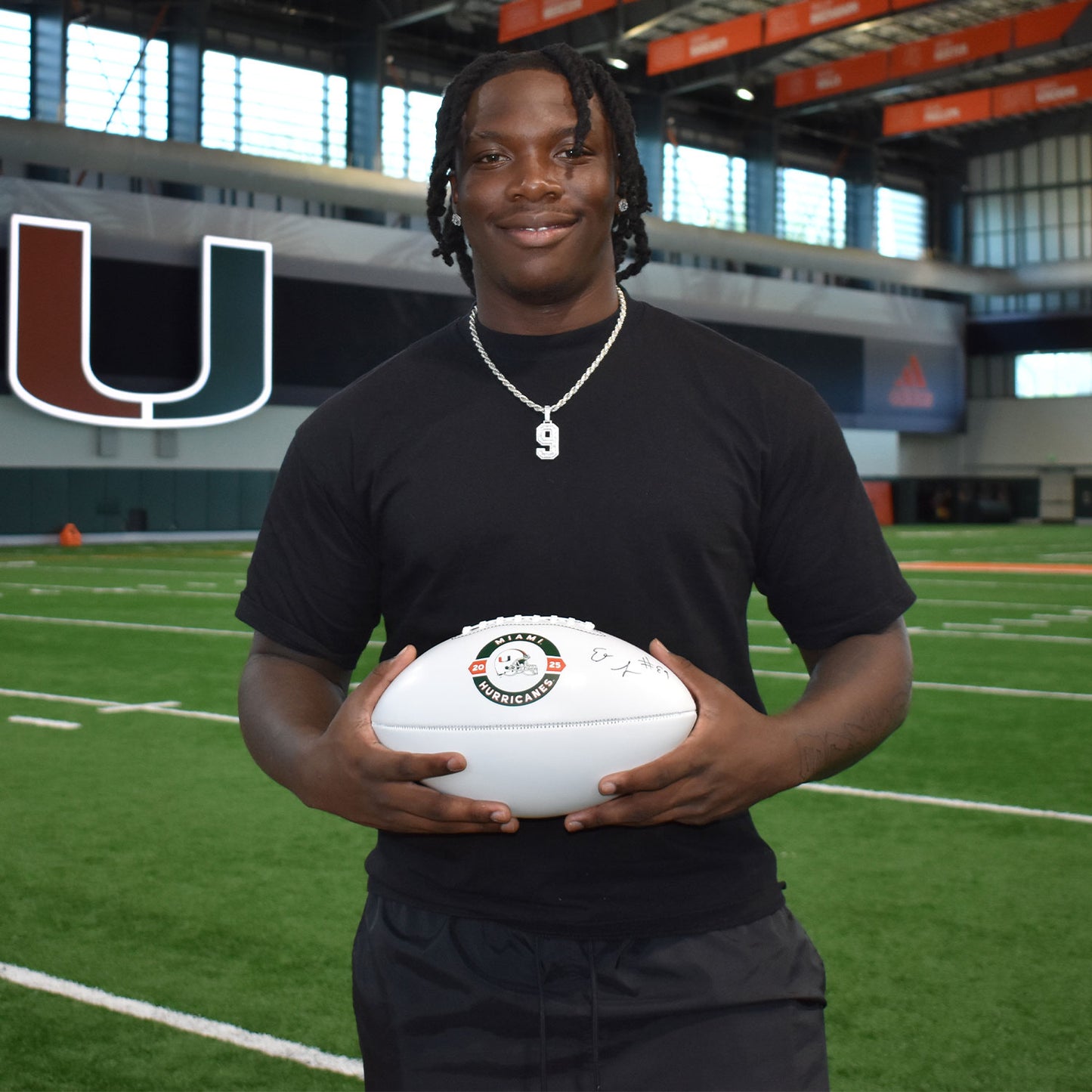 Baden Sports Miami Hurricanes Student Athlete #9 Elija Lofton Autographed White Full Size Football