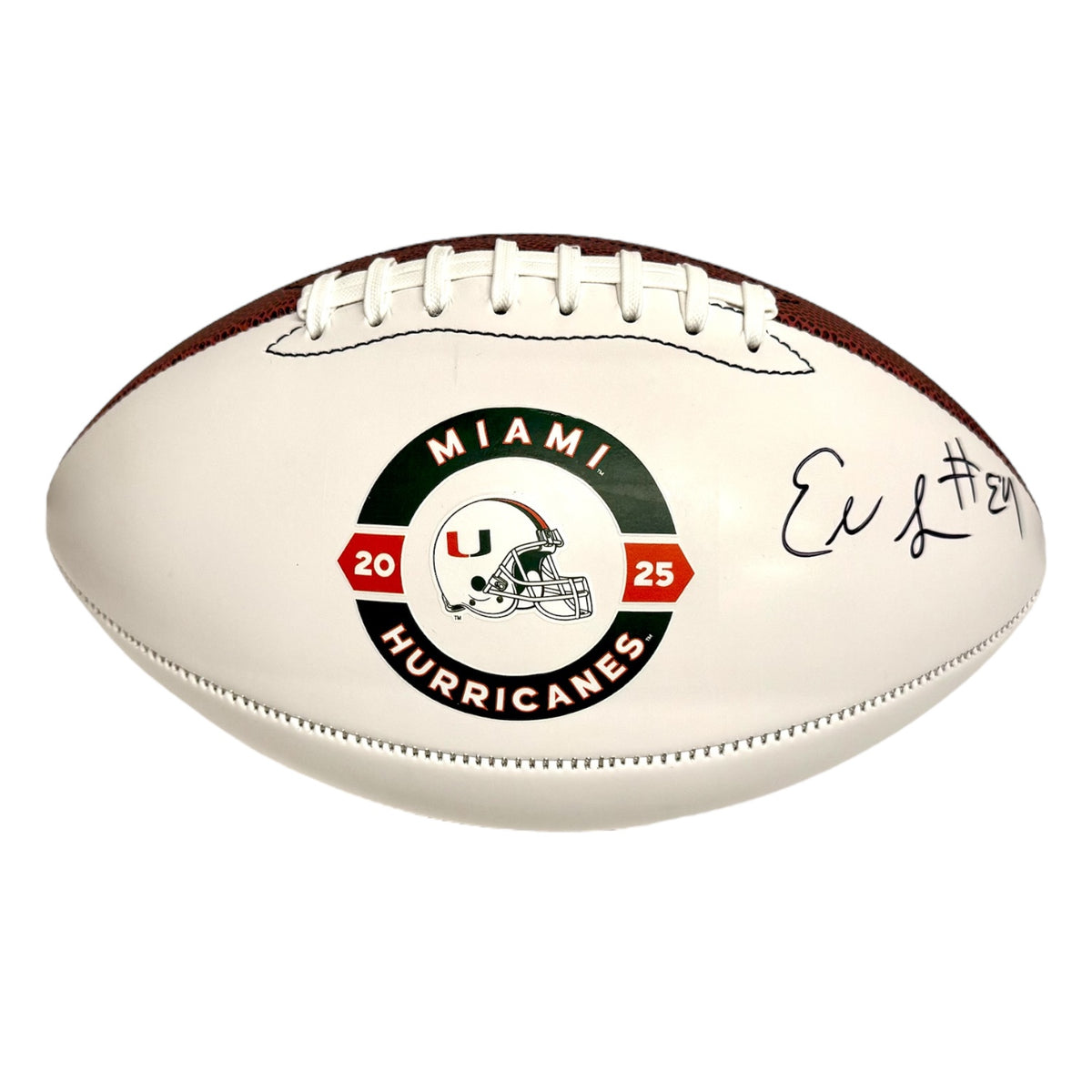 Baden Sports Miami Hurricanes Student Athlete #9 Elija Lofton Autographed White Full Size Football